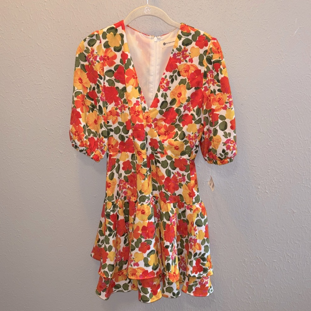 The Impeccable Pig Floral Mini Dress - Red, Yellow, Green